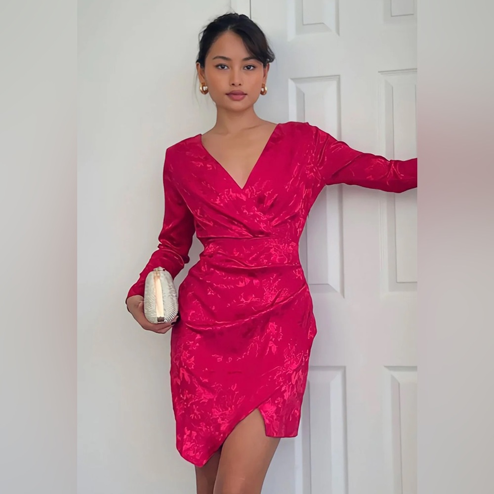 Raspberry long sleeve midi dress